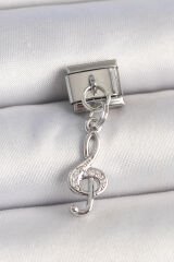 316L Çelik Gümüş Renk Zirkon Taşlı Sol Anahtar Model Nomination Charm - TJ-BC1333