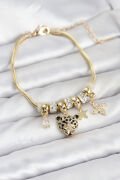 Pirinç Gold Renk Kaplan Model Charmlı Kadın Bileklik - TJ-BB8213