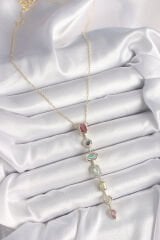 Pirinç Gold Renk Zirkon Taşlı Baget Dekolta Model Kadın Kolye - TJ-BKO9899