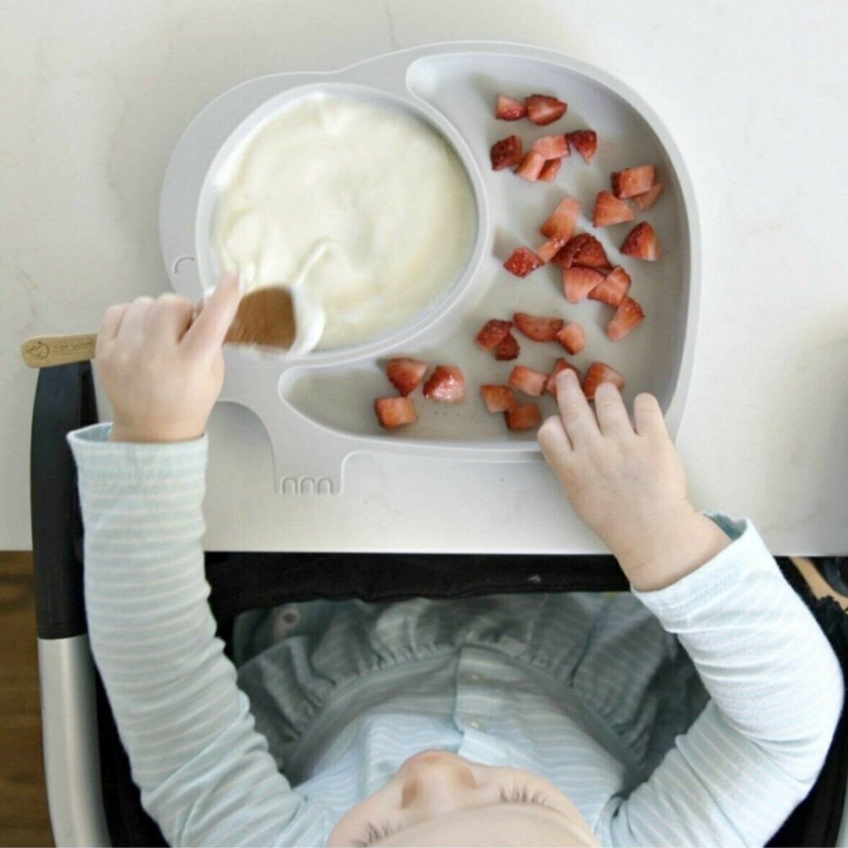 Bebek ve Çocuk için Sevimli Fil Model Desenli Yemek Bebek Mama Kabı Bölmeli Tabak (4944)