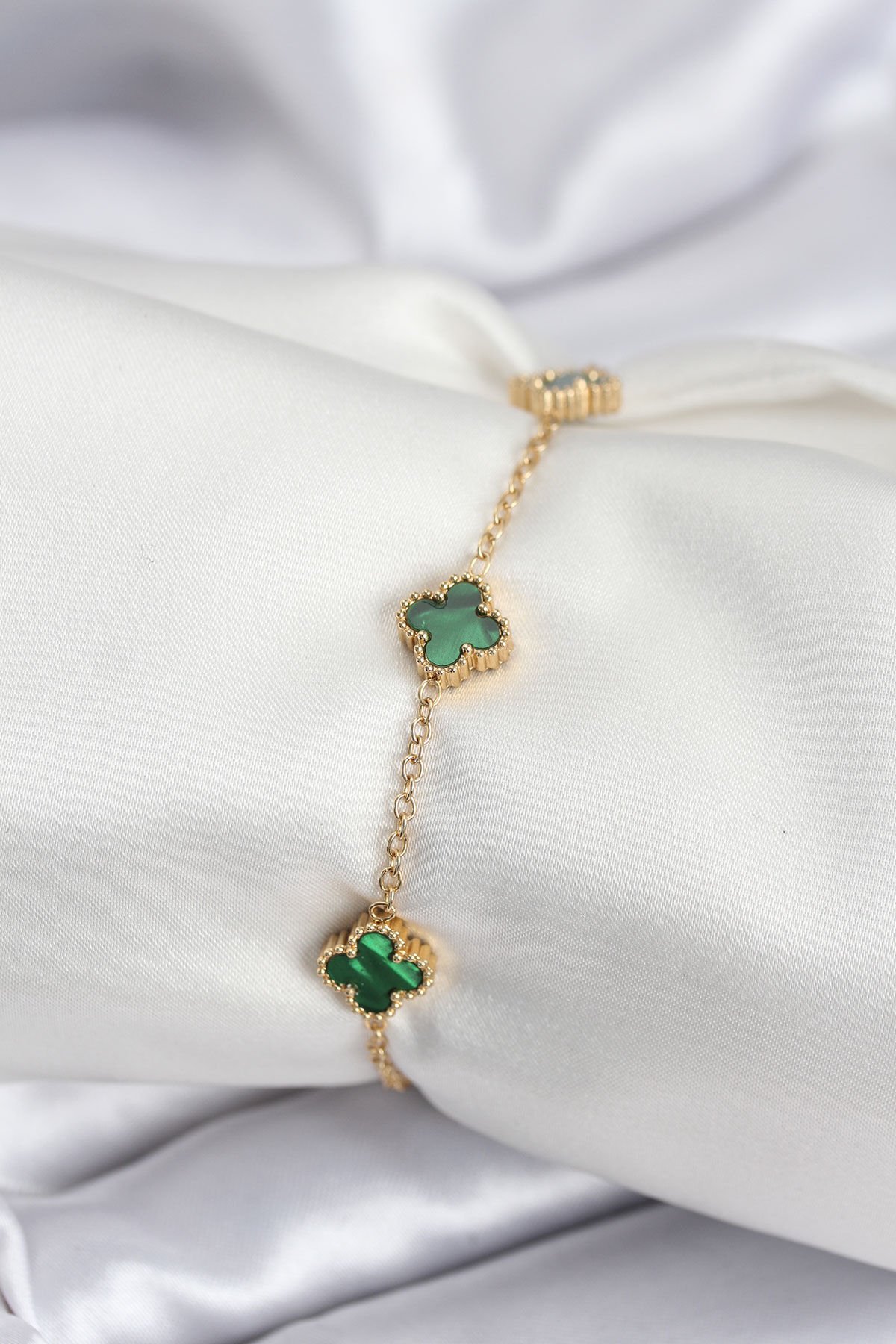 316L Çelik Gold Renk Yeşil Baby Boy Yonca Kadın Bileklik - TJ-BB7944