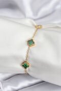 316L Çelik Gold Renk Yeşil Baby Boy Yonca Kadın Bileklik - TJ-BB7944