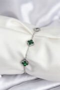 316L Çelik Gümüş Renk Yeşil Baby Boy Yonca Kadın Bileklik - TJ-BB7945