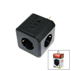 TERMAL AKIM KORUMALI  3X PRİZ 3X USB DUVAR TİPİ PRİZ SİYAH 10A - 2500W (4944)