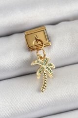 316L Çelik Sallantılı Zirkon Taşlı Palmiye Ağacı Model Gold Renk Nomination Charm - TJ-BC1398