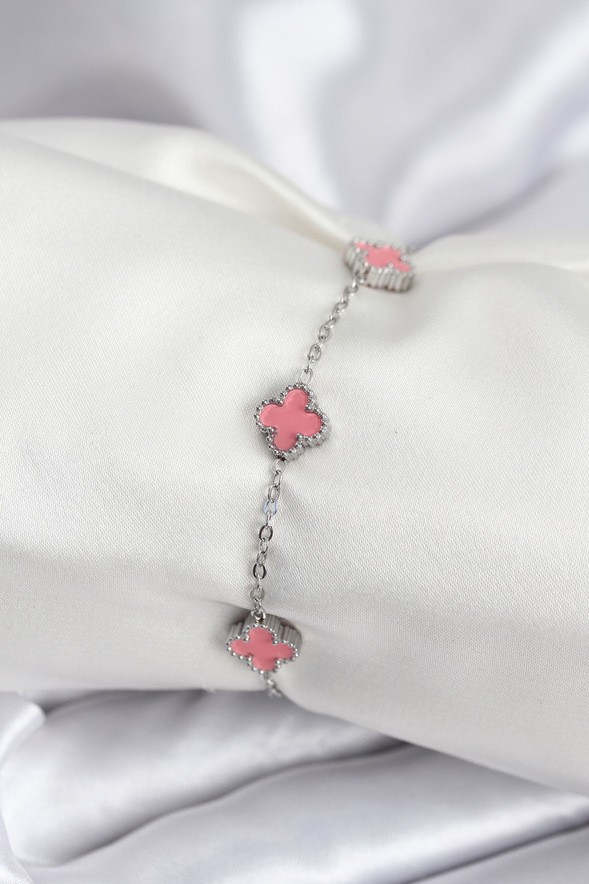 316L Çelik Gümüş Renk Pembe Baby Boy Yonca Kadın Bileklik - TJ-BB7947