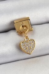 316L Çelik Sallantılı Zirkon Taşlı Kalp Model Gold Renk Nomination Charm - TJ-BC1401