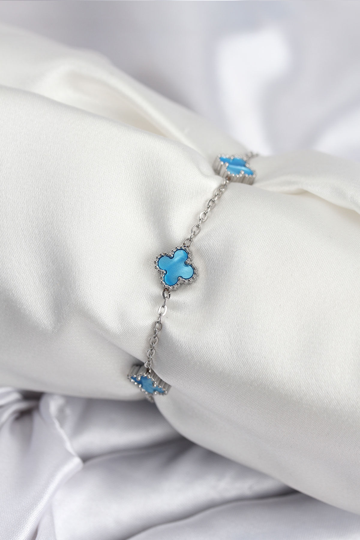 316L Çelik Gümüş Renk Buz Mavisi Baby Boy Yonca Kadın Bileklik - TJ-BB7949