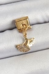 316L Çelik Sallantılı Zirkon Taşlı Balık Kuyruğu Model Gold Renk Nomination Charm - TJ-BC1404