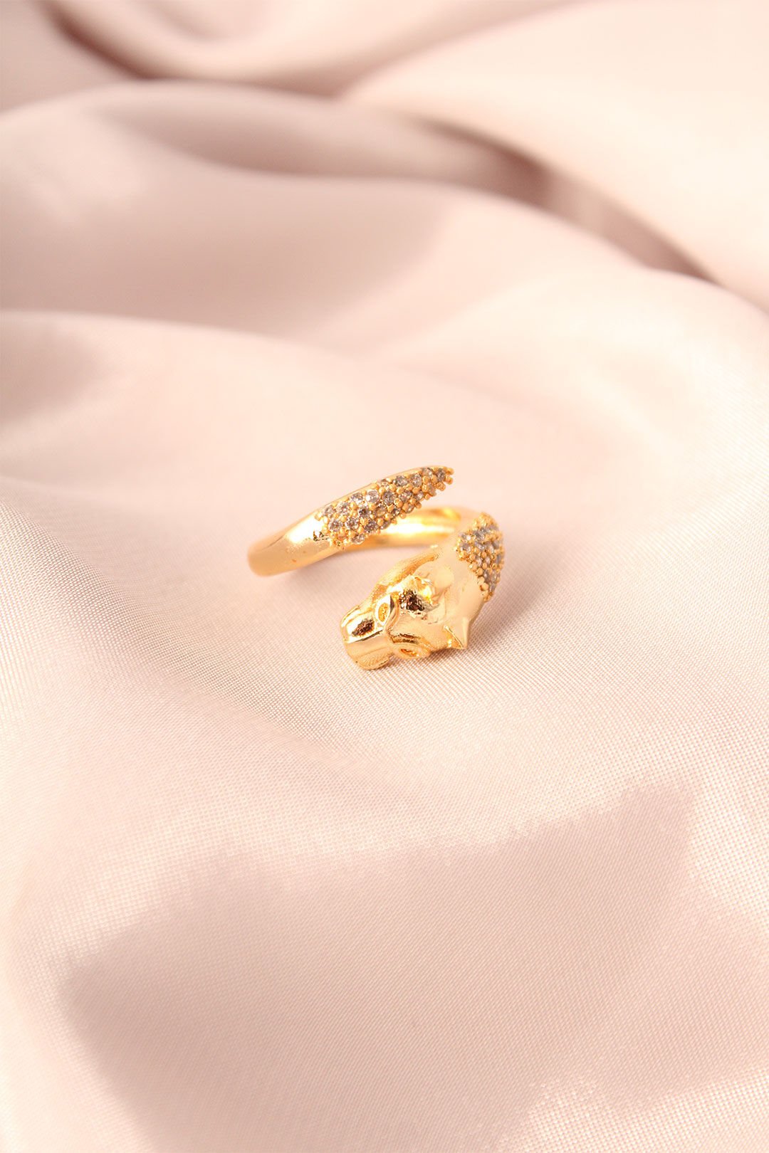 Gold Renk Metal Zirkon Taşlı Kaplan Model Ayarlanabilir Kadın Yüzük - TJ-BYK2154