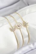 Pirinç Zirkon Taşlı Ay Ve Kutup Yıldızı Model Gold Renk Vip 3'lü Kadın Bileklik - TJ-BB7337