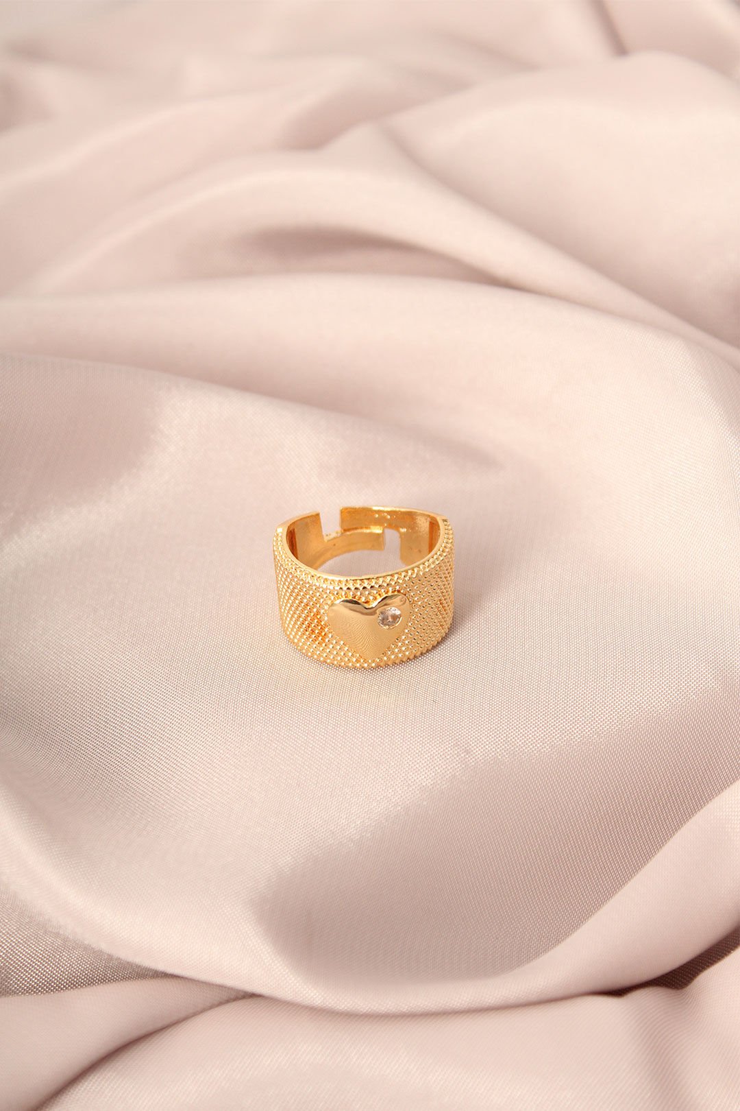 Gold Renk Metal Zirkon Taşlı Kalp Model Ayarlanabilir Kadın Yüzük - TJ-BYK2163