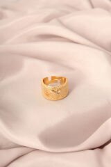 Gold Renk Metal Zirkon Taşlı Kalp Model Ayarlanabilir Kadın Yüzük - TJ-BYK2163