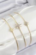 Pirinç Zirkon Taşlı Kutup Yıldızı Model Gold Renk Vip 3'lü Kadın Bileklik - TJ-BB7338