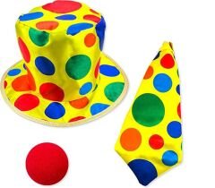 Renkli Palyaço Kostüm Seti – 3 Parça Aksesuar (Şapka, Kravat, Burun)