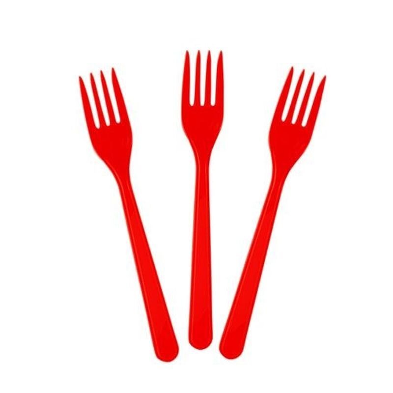 Kırmızı Renk Lüks Plastik Çatal 25 Adet