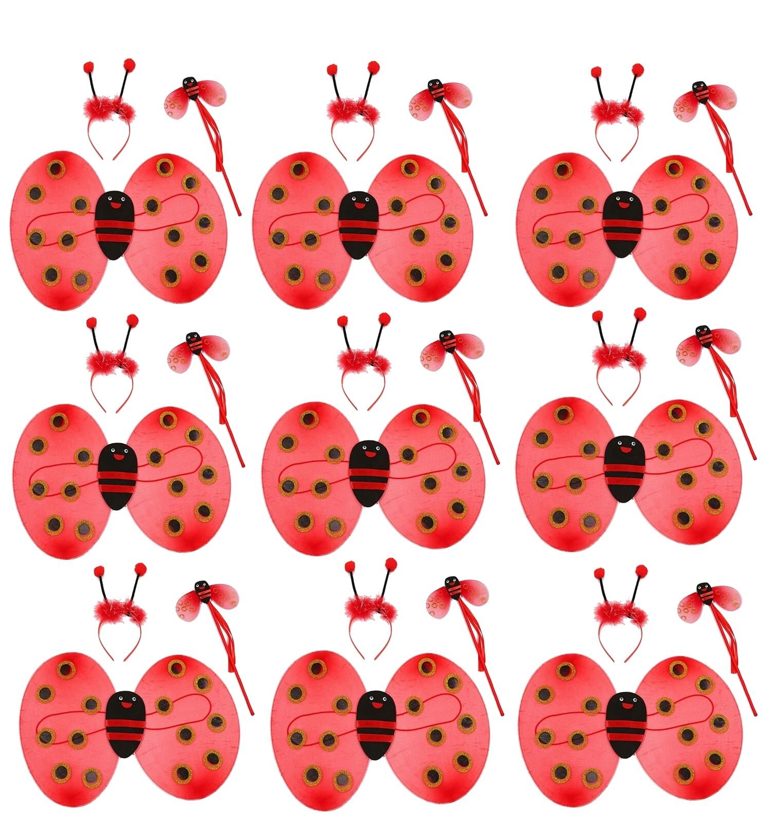 Uğur Böceği Kostüm Seti - Kanat Taç Asa 3 Parça 12 Adet