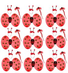 Uğur Böceği Kostüm Seti - Kanat Taç Asa 3 Parça 12 Adet