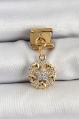 316L Çelik Sallantılı Zirkon Taşlı Kalp Detaylı Yıldz Model Gold Renk Nomination Charm - TJ-BC1415
