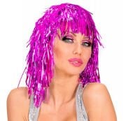 Pembe Fuşya Işıltılı Metalize Parti Peruğu