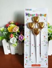 Çubuklu Metalize Kalp Mum Doğum Günü Mumu Gold 4 Adet