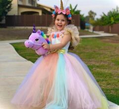 Unicorn Çocuk Kostümü - Unicorn Pony Kostümü ve Taç Seti 7-9 Yaş