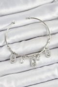 Pirinç Zirkon Taşlı Dikdörtgen Model Gümüş Renk Charm Bileklik - TJ-BB7351