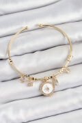 Pirinç Zirkon Taşlı Pusula Model Gold Renk Charm Bileklik - TJ-BB7353
