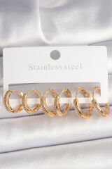 Pirinç Gold Renk Zirkon Taşlı 3 Çift Daire Model Kadın Küpe - TJ-BKP10330