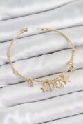 Pirinç Zirkon Taşlı Kelebek Ve Yıldız Model Gold Renk Charm Bileklik - TJ-BB7355