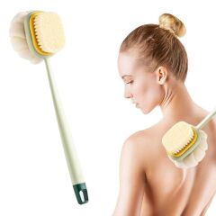 2&apos;si 1 Arada Çift Taraflı Uzun Saplı Fırçalı Banyo Vücut Sırt Fırçası Banyo Lifi (4944)