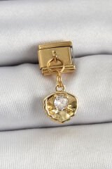 316L Çelik Sallantılı Zirkon Taşlı İstiridye Model Gold Renk Nomination Charm - TJ-BC1426