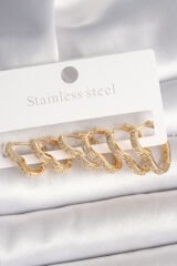 Pirinç Gold Renk Zirkon Taşlı 3 Çift Kalp Model Kadın Küpe - TJ-BKP10334