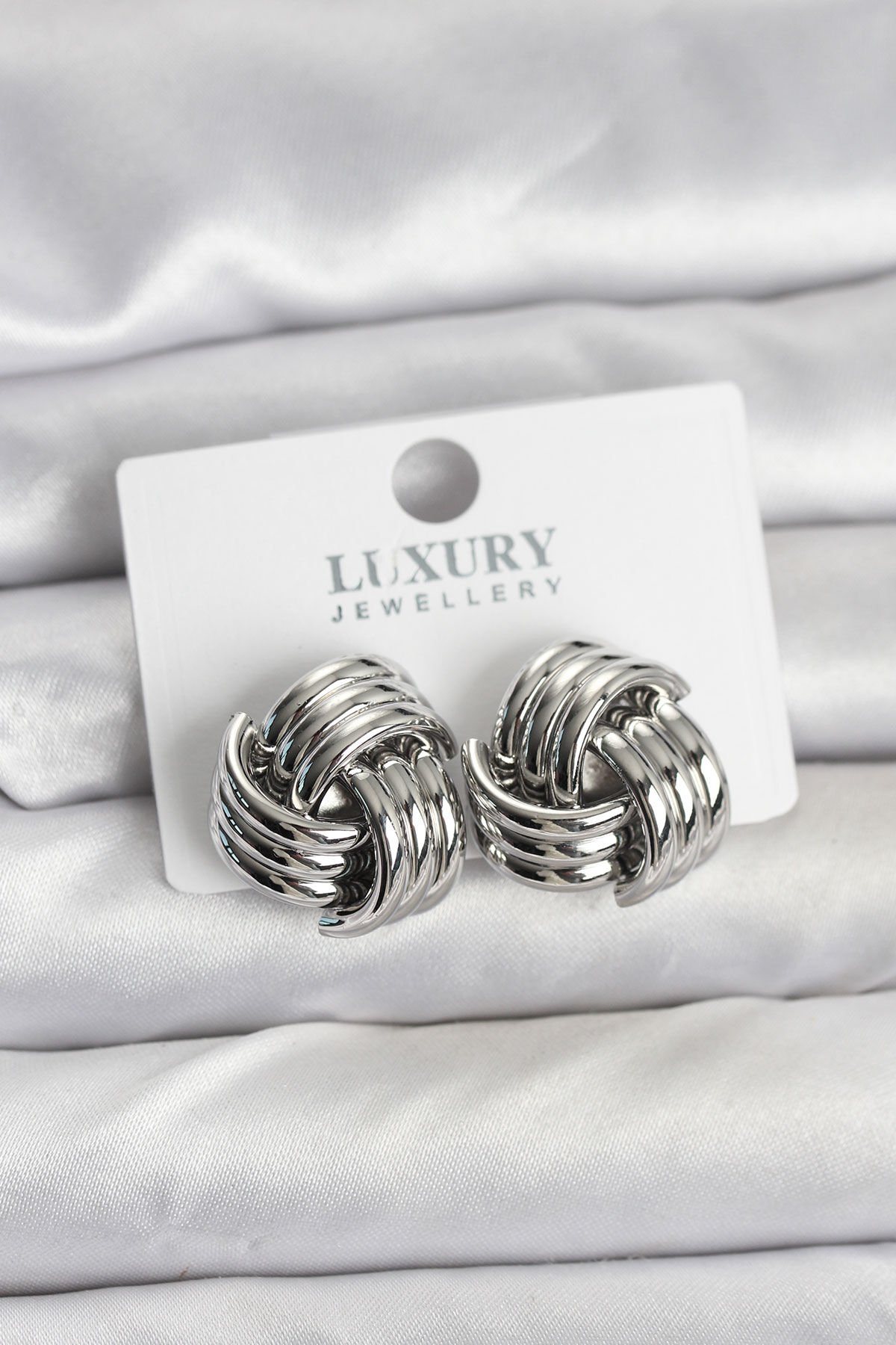 Pirinç Sarmal Gümüş Renk Kadın Küpe - TJ-BKP11347