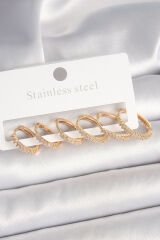 Pirinç Gold Renk Zirkon Taşlı 3 Çift Halka Model Kadın Küpe - TJ-BKP10336