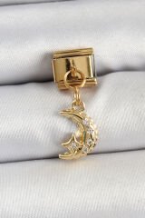 316L Çelik Sallantılı Zirkon Taşlı Ay Model Gold Renk Nomination Charm - TJ-BC1431