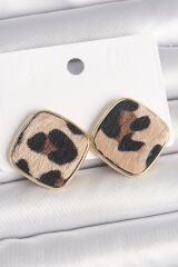 Pirinç Gold Renk Kare Leopar Model Kadın Küpe - TJ-BKP10342
