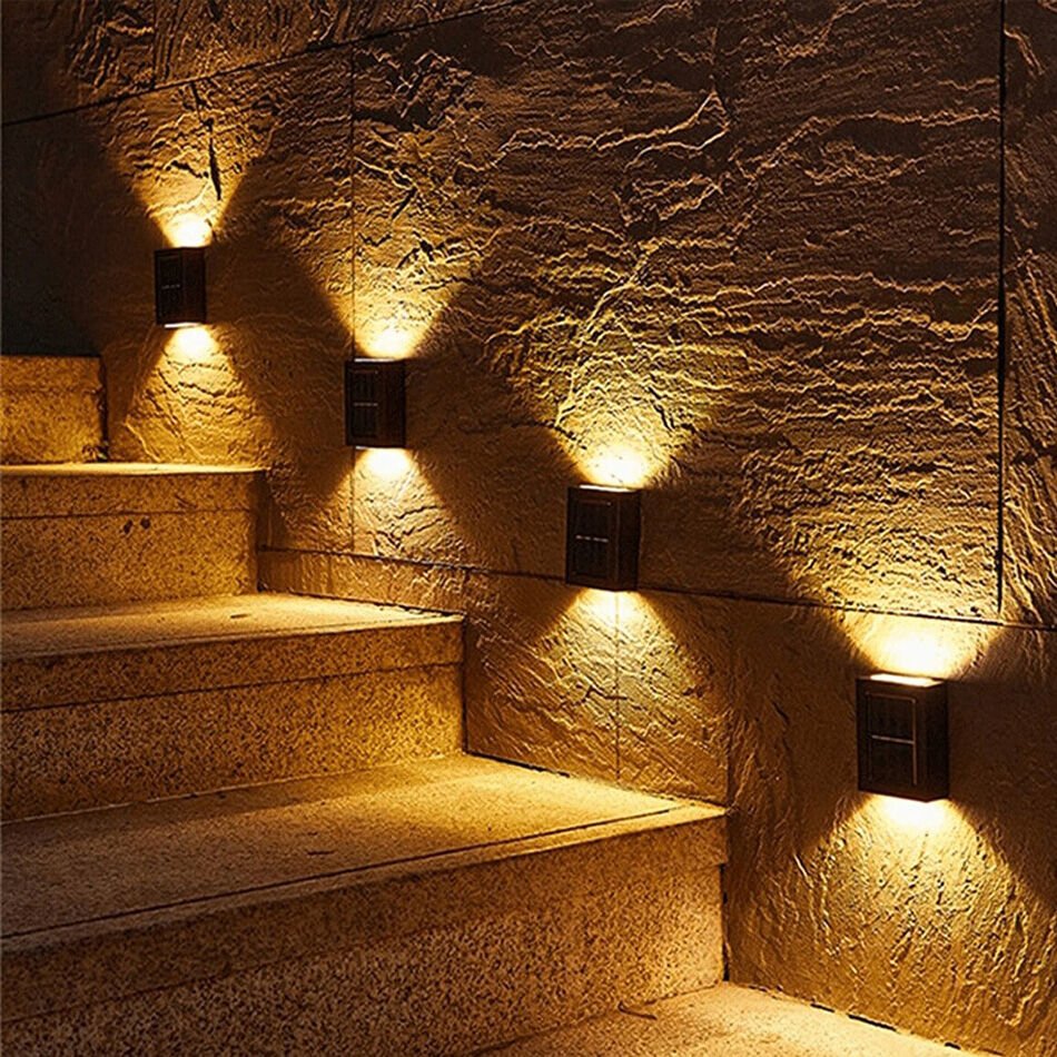 4 Lü Metal Modern Solar Duvar Lamba Dekorasyon Aydınlatma Aplik 6 ledli Güneş Enerji Işığı