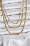 316L Çelik Gold Renk 3'lü Kadın Kolye - TJ-BKO10630
