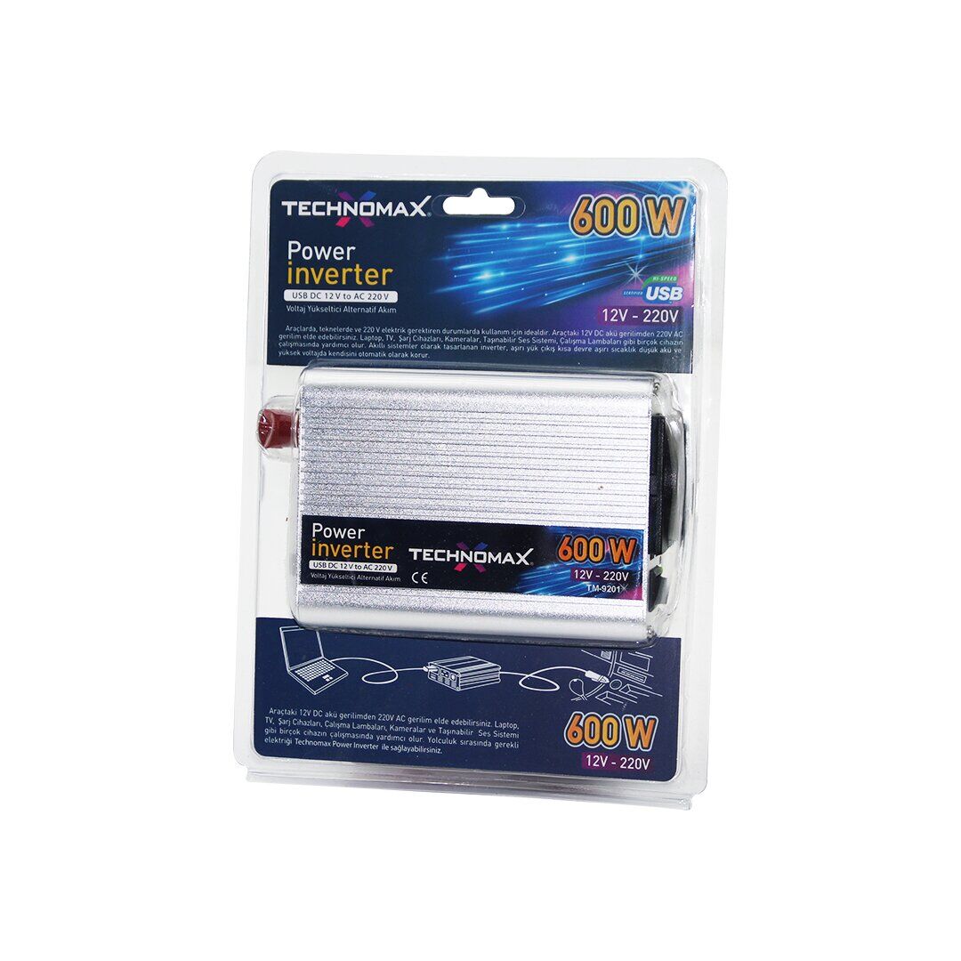 POWER İNVERTER GÜÇ ÇEVİRİCİ 600W 12V-220V DC-DOĞRU AKIMI--AC-ALTERNATİF AKIMA ÇEVİRİR TM-9201 (4944)