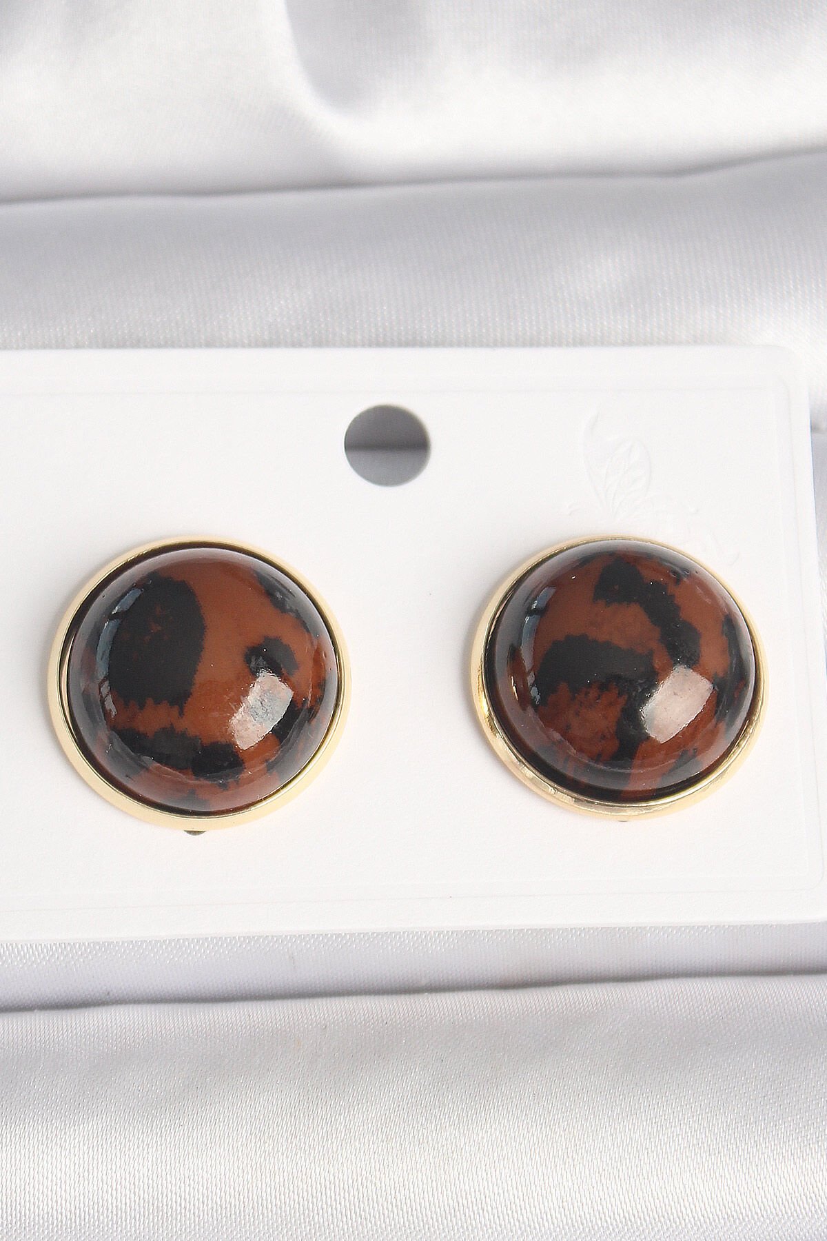 Pirinç Gold Renk 3D Daire Leopar Model Kadın Küpe - TJ-BKP10347