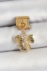316L Çelik Sallantılı Zirkon Taşlı Fiyonk Model Gold Renk Nomination Charm - TJ-BC1441