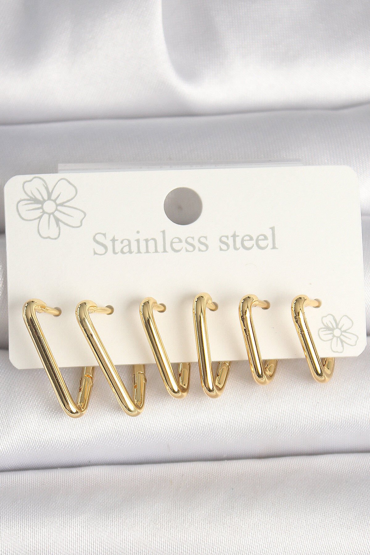316L Çelik Gold Renk Üçgen Model Kadın Küpe Seti - TJ-BKP10350