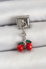 316L Çelik Sallantılı Kırmızı Kiraz Model Gümüş Renk Nomination Charm - TJ-BC1443