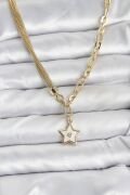 Gold Renk Pirinç Yıldız Model Kadın Kolye - TJ-BKO10639