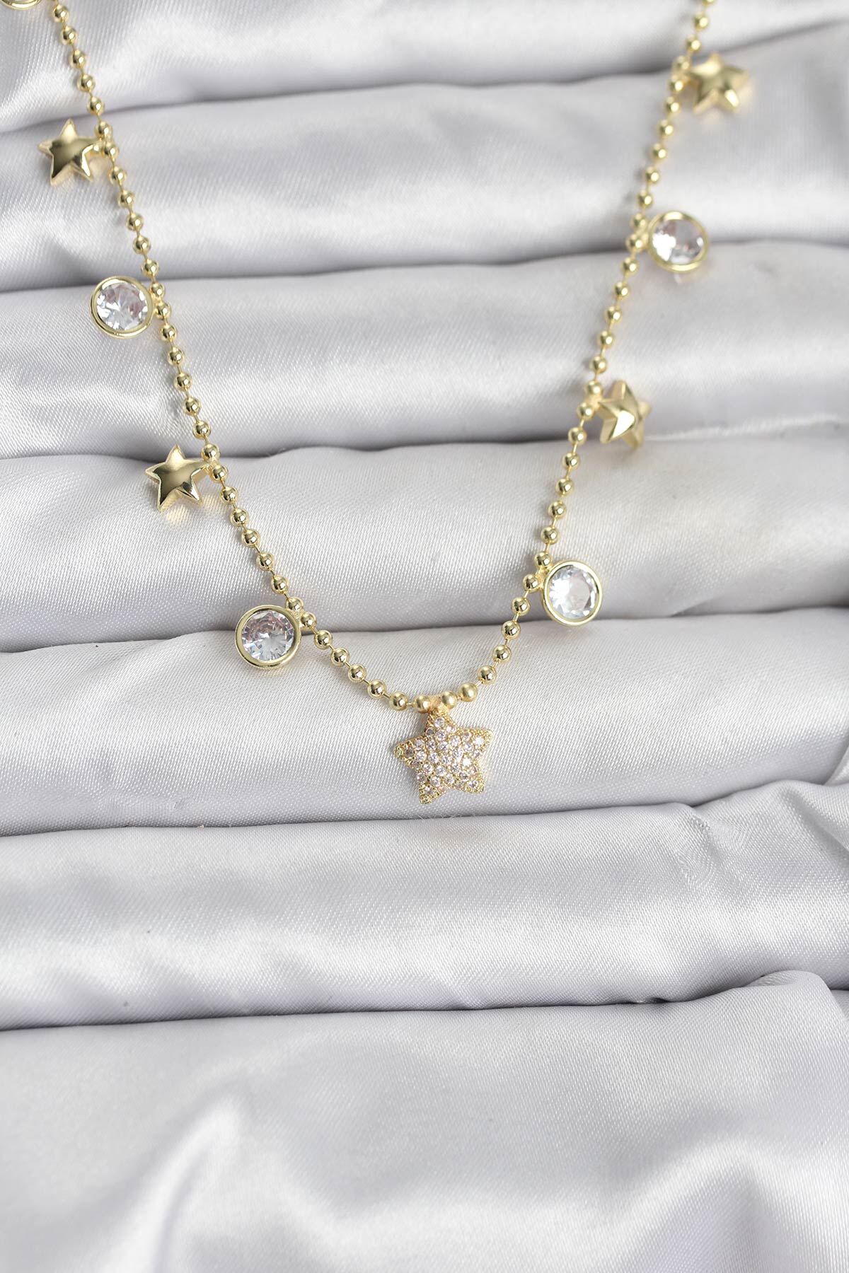 Pirinç Gold Renk Yıldız Model Kadın Kolye - TJ-BKO10640