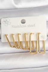 316L Çelik Gold Renk Dikdörtgen Model Kadın Küpe Seti - TJ-BKP10354