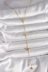 316L Çelik Gold Renk Yıldız Topçuk Detay Kadın Y Kolye - TJ-BKO10009