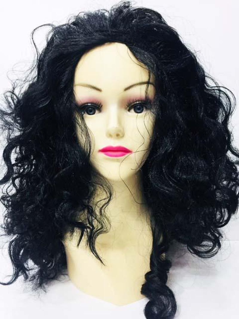 Siyah Renk Dolgulu Kvırcık Astarlı Uzun Lüks Peruk