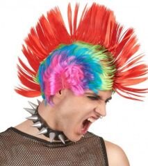Mohican Mohawk Punk 70 li Yıllar 80 li Yıllar Peruğu Rainbow Peruk Kırmızı Saçaklı